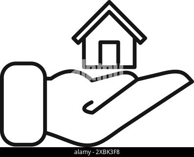 Einfaches Symbol einer Hand, die ein kleines Haus hält, symbolisiert das Konzept der Immobilie Stock Vektor