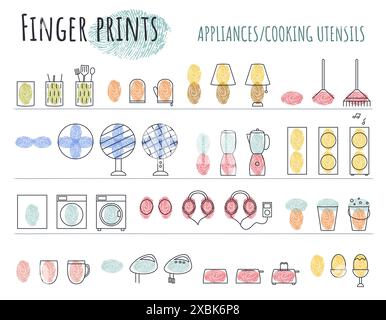 Fingerabdruck Art.. Wie man Geräte und Utensilien zieht. Stock Vektor
