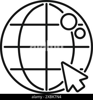 Einfaches, fettgedrucktes Symbol eines Cursors, der auf eine Weltkugel klickt und den globalen Netzwerkzugriff und die Konnektivität darstellt Stock Vektor
