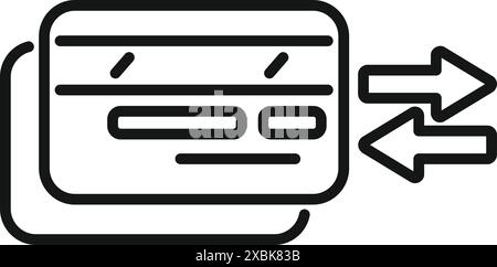 Linienzeichnung einer Kreditkarte mit zwei Pfeilen, die in entgegengesetzte Richtungen zeigen und eine Finanztransaktion darstellen Stock Vektor