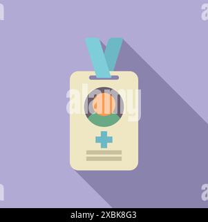 Medizinischer Ausweis hängt mit blauem Band mit Kreuzsymbol für Arzt oder Krankenschwester, die im Krankenhaus arbeiten Stock Vektor