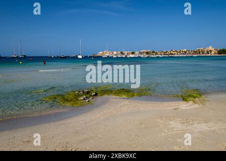 Strand es Dolc, Colonia de Sant Jordi, Gemeinde SES Salines, Mallorca, Balearen, Spanien Stockfoto