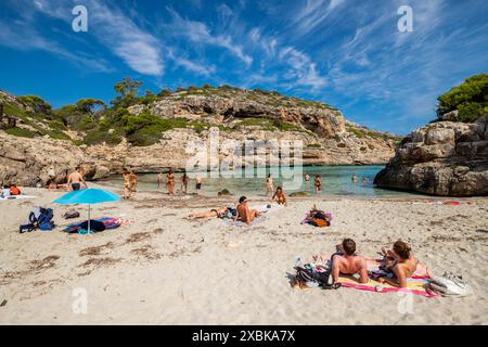 Strand Caló des Marmols, Santany, Mallorca, Balearen, Spanien Stockfoto