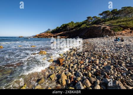 Strand von Son Bunyola, Wandern in Volta des General, Naturpark der Sierra de la Tramuntana, Banyalbufar, Mallorca, Spanien Stockfoto