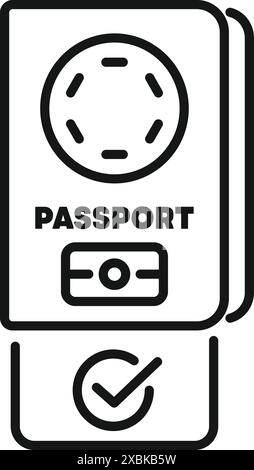 Strichgrafik-Symbol eines geprüften biometrischen Reisepasses, das sichere Reisen und Identifikation symbolisiert Stock Vektor