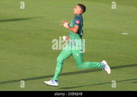 Ben Mike von Leicestershire Foxes in Bowlingspiel während des Vitality T20 Blast Matches zwischen Durham und Leicestershire Foxes im Seat Unique Riverside, Chester le Street am Mittwoch, den 12. Juni 2024. (Foto: Robert Smith | MI News) Credit: MI News & Sport /Alamy Live News Stockfoto