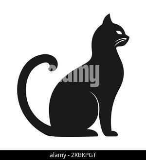 Schwarze Silhouette einer sitzenden Katze, Seitenansicht. Vektorabbildung Stock Vektor