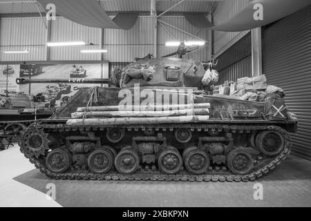 Bovington.Dorset.Vereinigtes Königreich.25. Februar 2024.der Sherman M4A2 Panzer aus dem Film (Fury) ist im Tank Museum in Dorset zu sehen Stockfoto