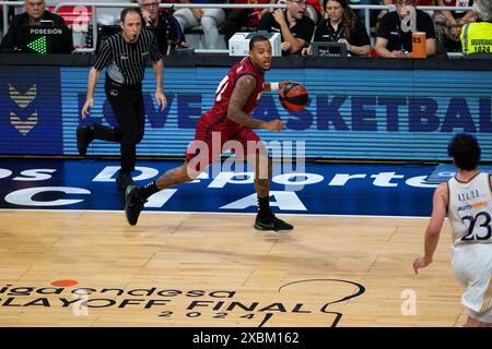 TROY CAUPAIN US-Spieler aus Ucam Murcia CB, UCAM Murcia CB gegen UNICAJA Baloncesto Málaga, acb, Endesa Basketball League, 3. Match Playoff Finale, Palacio de Deportes de Murcia Region Murcia Spanien 12. Juni 2024 Stockfoto