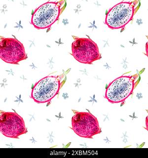 Dragon Fruit Design with Floral Elements ist eine Aquarellillustration mit botanischem Flair und frischem Charme Stockfoto