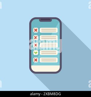Das Smartphone zeigt eine Checkliste mit aktivierten Kästchen in der Bildschirm-App für die Ausführung von Aufgaben an Stock Vektor