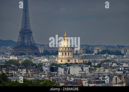 Blick auf die Stadt, Blick vom Pantheon auf die goldene Kuppel der Invalidendom, Paris, Ile-de-France, Frankreich Stockfoto