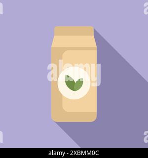 Minimalistische Illustration einer Kartonverpackung mit grünem Blatt-Logo, das ein Bio- und Naturprodukt darstellt Stock Vektor