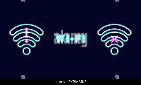 WLAN-Symbole Neoneffekt dunkler Hintergrund. Waves Wi-Fi-Signalsymbol. Internetverbindung moderne Technologie. Entwerfen Sie ein Plakatbanner für Webseiten. Vektorabbildung. Stock Vektor