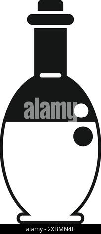 Einfaches schwarz-weißes Symbol einer Glasflasche mit Kork und gefüllt mit Flüssigkeit Stock Vektor
