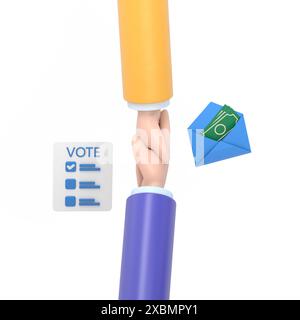 Zeichentrickgestensymbol Mockup.3D Hand, die Stimmzettel in den Wahlzettel legt. Wahlen, Abstimmung, Wahlgang, Bürgerbeteiligung an der Abstimmung Konzept.3D r Stockfoto