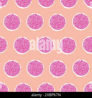 Nahtloser Vektor-Hintergrund mit weißer Runde auf rosa Hintergrund, Pompons Polka Dots strukturiertes Muster Stock Vektor