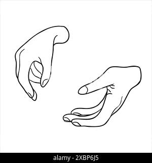 Vektorillustration mit zwei Händen in Linie isoliert. Schwarz-weiße Grafik für Frauenhände. Tinte Silhouette Hände bemalt. Für den Einsatz in Kunst, Design und Stock Vektor