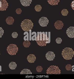Vektor nahtloses Muster dunkler schwarzer Hintergrund mit Erdtönen Pompon, luxuriöses nahtloses Muster perfekt für Tapeten oder Packpapier. Stock Vektor