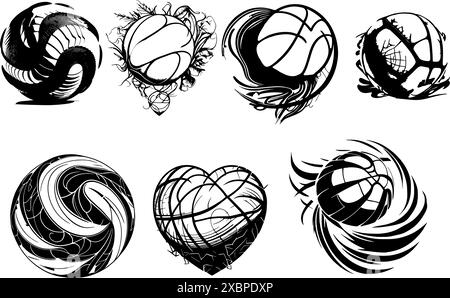 Volleyballsymbole. Kontursatz von Volleyball-Vektorsymbolen. Volleyballspiele. Schneiden Sie die Datei Cricut, verwenden Sie die Silhouette Stock Vektor