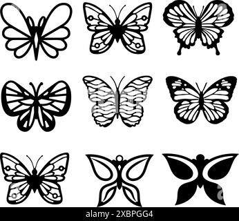 Set mit Schmetterlingsdesign. Illustration des Schmetterlings-Vektors. Schmetterling isolierter Vektor auf weißem Hintergrund. Stock Vektor