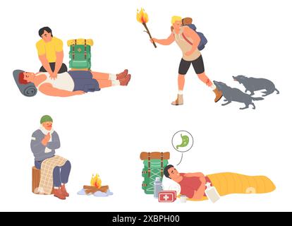 Gefährliche Situation während der Campingreise Vektorillustration Stock Vektor