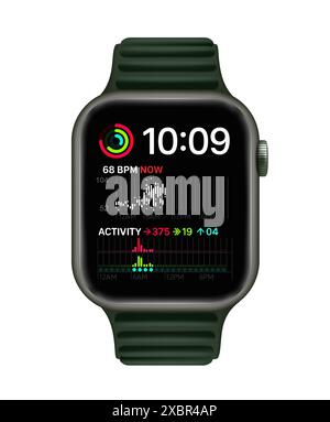 Kiew, Ukraine - 15. Februar 2022: Apple Watch Series 7 mit neuem Retina Display ist immer an. Ihre Daten sind noch besser. Realistische Vektorillustr Stock Vektor