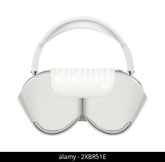 Kiew, Ukraine - 06. April 2022: Weiße drahtlose Kopfhörer Apple AirPods Max, auf weißem Hintergrund. Realistische Vektordarstellung Stock Vektor