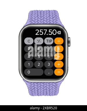 Kiew, Ukraine - 15. Februar 2022: Apple Watch Series 7 mit komfortablerer App für Augen und Finger. Realistische Vektordarstellung Stock Vektor