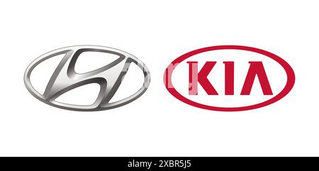 Kiyv, Ukraine - 28. Juli 2022: Sammlung beliebter koreanischer Autologos: Hyundai und Kia, Vektorillustration Stock Vektor