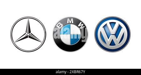 Kiyv, Ukraine - 28. Juli 2022: Sammlung populärer deutscher Autologos: BMW, Mercedes und Volkswagen Vektorillustration Stock Vektor