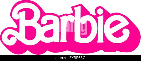 Barbie-Filmlogo auf weißem Hintergrund, Vektorillustration. Barbie ist eine Modepuppe, die von der amerikanischen Geschäftsfrau Ruth Handler hergestellt wurde Stock Vektor