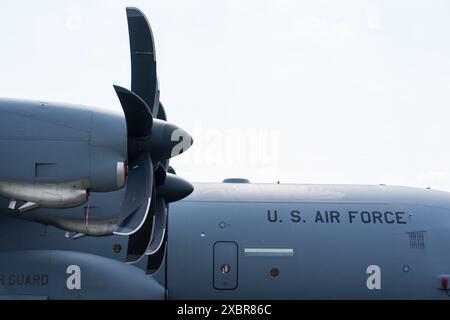 BERLIN - 07. JUNI 2024: Der taktische Luftheber Lockheed C-130 Hercules. ILA Berlin Air Show. Stockfoto