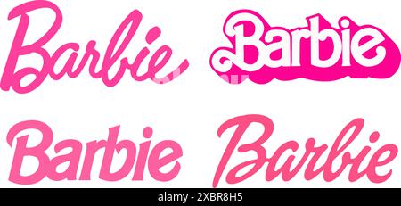 Set von Barbie Logos auf weißem Hintergrund, Vektorillustration. Barbie ist eine Modepuppe, die von der amerikanischen Geschäftsfrau Ruth Handler hergestellt wurde Stock Vektor