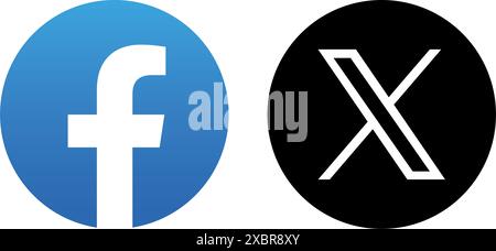 Set einer beliebten mobilen Social-Media-Apps mit runden Symbolen: Facebook und X Twitter, Vektorillustration Stock Vektor