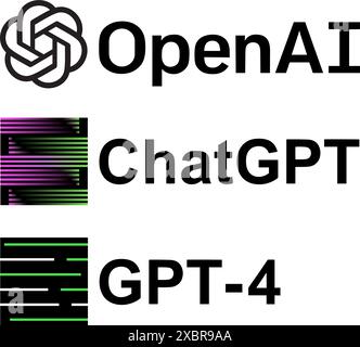 Satz von Logos OpenAI künstliche Intelligenz Systeme, wie: ChatGPT und GPT-4. OpenAI ist ein US-amerikanisches Forschungslabor für künstliche Intelligenz Stock Vektor
