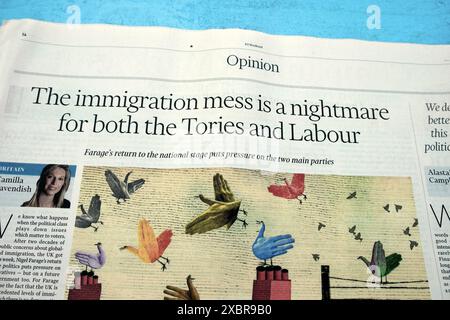 „Das Einwanderungschaos ist ein Albtraum für die Tories und die Labour-Partei“ die FTWeekend Financial Times FT-Zeitung titelt am 8. Juni 2024 London England Großbritannien Stockfoto