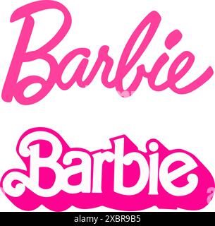 Set aus modernen Marken- und Film-Barbie-Logos auf weißem Hintergrund, Vektor-Illustration. Barbie ist eine Modepuppe der amerikanischen Geschäftsfrau Ruth Stock Vektor