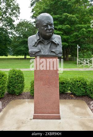 Skulpturenkopf von Winston Churchill. Heimat der Franklin D. Roosevelt National Historic Site. Springwood Estate, Hyde Park, New York State, USA Stockfoto