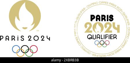 Logos der Olympischen Spiele und Qualifikation Set der Olympischen Sommerspiele 2024 in Paris auf einem transparenten Hintergrund, olympisches Sportkonzept, Vektorillustration Stock Vektor