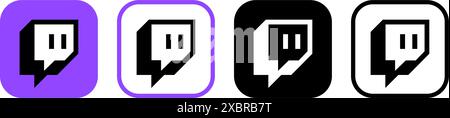 Satz von Symbolen für die mobile Twitch App, isoliert auf weißem Hintergrund, Vektorillustration. Twitch ist ein US-amerikanischer Live-Streaming-Dienst, der sich auf o konzentriert Stock Vektor
