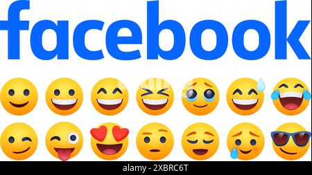 Set von Facebook Lächeln und einfühlsamen Emoji Reaktionen, Social Media Reaktionen Konzept, Vektorillustration, transparenter Hintergrund Stock Vektor