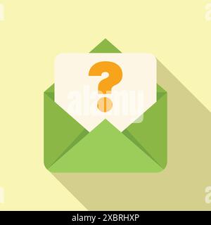Öffnen Sie den grünen Umschlag mit einem Buchstaben mit Fragezeichen, der Zweifel, eine Anfrage oder eine Informationsanfrage andeutet Stock Vektor