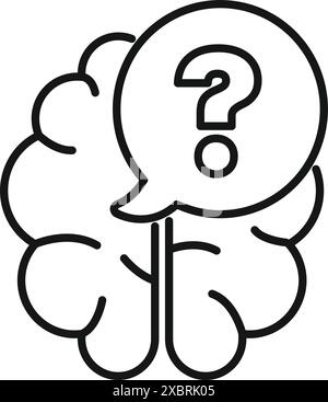 Line Art Icon des menschlichen Gehirns, das Fragen hat, das Konzept des kritischen Denkens darstellt Stock Vektor