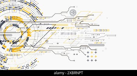 Wissenschaftliches und technologisches Konzept unter Verwendung von technischen Elementen, die in Form eines Kreises gebildet werden. Vektorabbildung. Stock Vektor