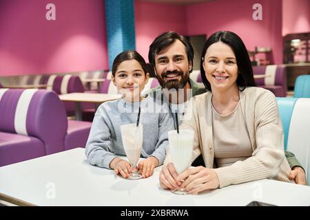 Eine glückliche Familie sitzt zusammen an einem Restauranttisch und genießt eine schöne Zeit am Wochenende. Stockfoto