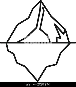 Strichgrafik-Symbol-Illustration eines Eisbergs, der unter der Wasserlinie versteckt ist Stock Vektor