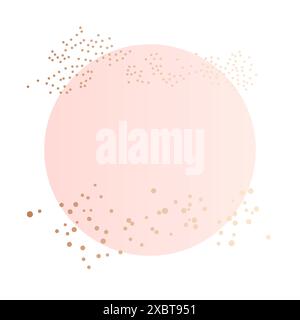 Abstrakter, pastellrosa Kreis mit Goldpunkten. Modernes minimalistisches Design mit sanften Farben und geometrischen Formen. Stock Vektor