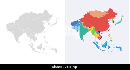 Asien Vektor-Karte Südost Land, Asien Ost Kontinent Symbol Silhouette china malaysia japan Stock Vektor