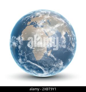 Globus Erde Vektor 3D Symbol. Globaler realistischer Planet Erde rund um digitale isolierte Kugel modernes Konzept. Stock Vektor